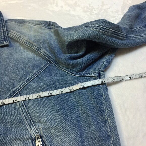 Blank NYC Denim Moto Jacket Mens Sz L Blue Jean Zip Up Vintage 80s Elastic Waist - Picture 7 of 13